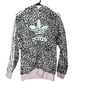 Adidas Originals Girls Large Pink Hoodie Animal Print Trefoil Graphic Sweatshirt